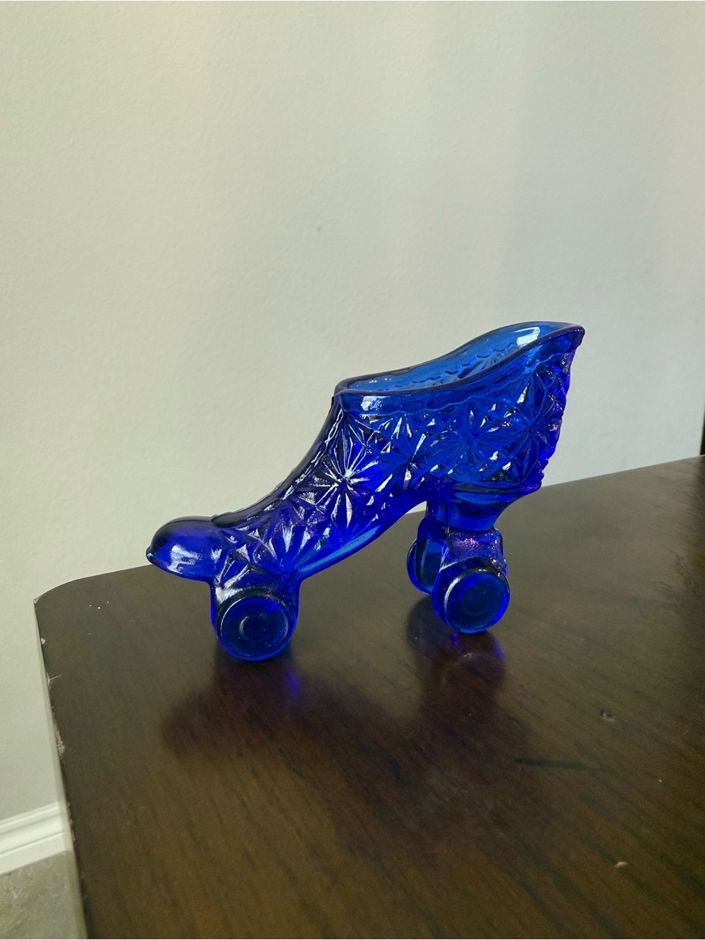 Vintage Fenton Cobalt Blue Glass Roller Skate Match Holder Toothpick Holder